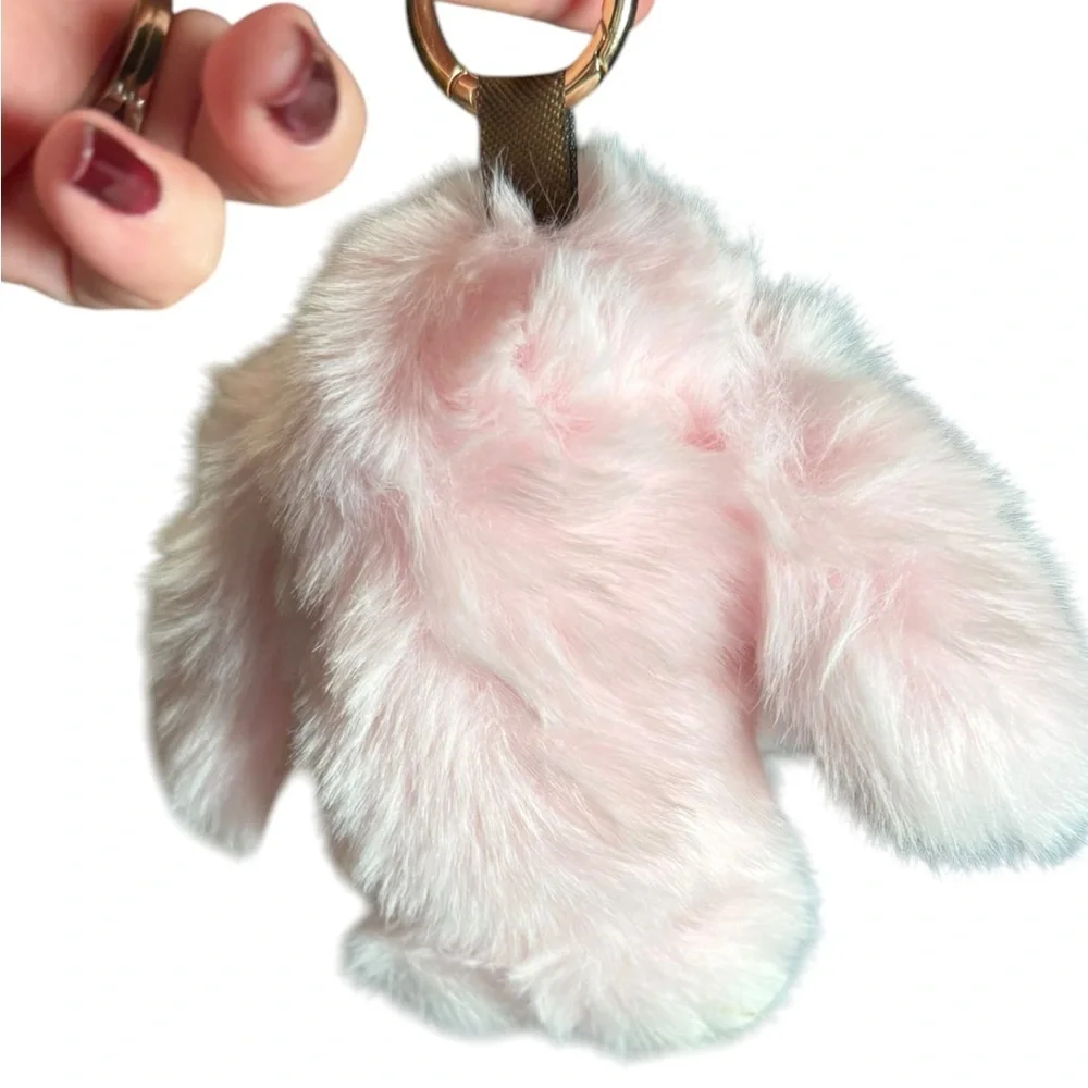 Pink faux fur‎ rabbit bunny plush bag charm keychain